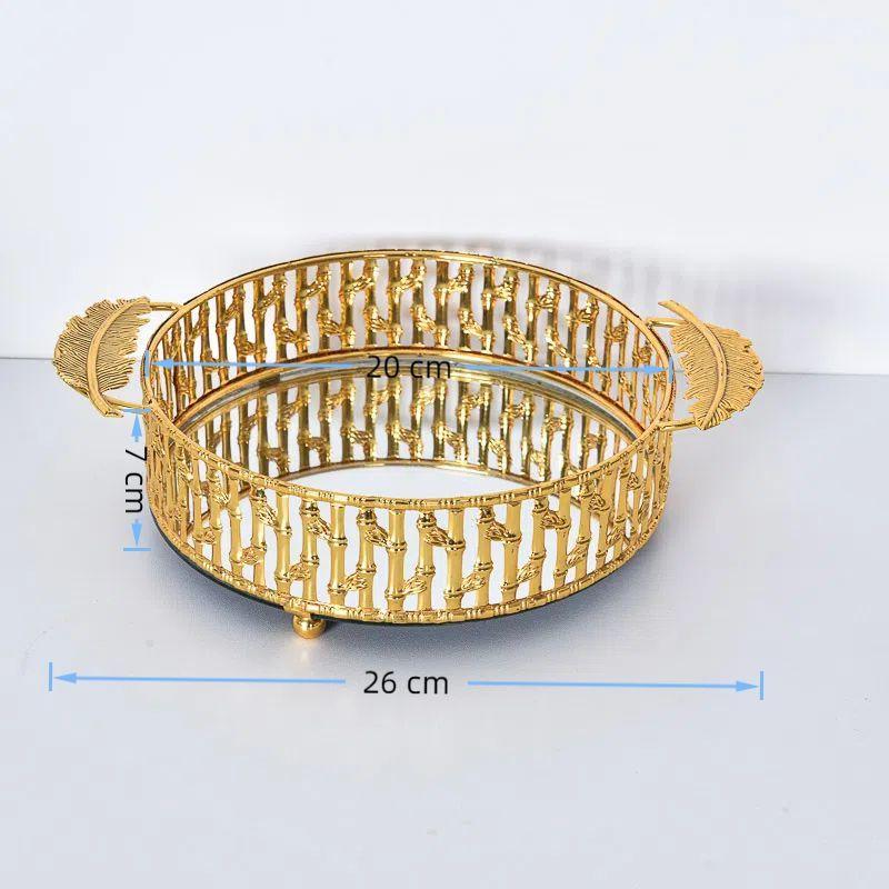 

European Style Gold Metal Mirror Tray Home Multi-functional Storage Decoration Fruit Plate Glass Mirror Tray Home Decoration New