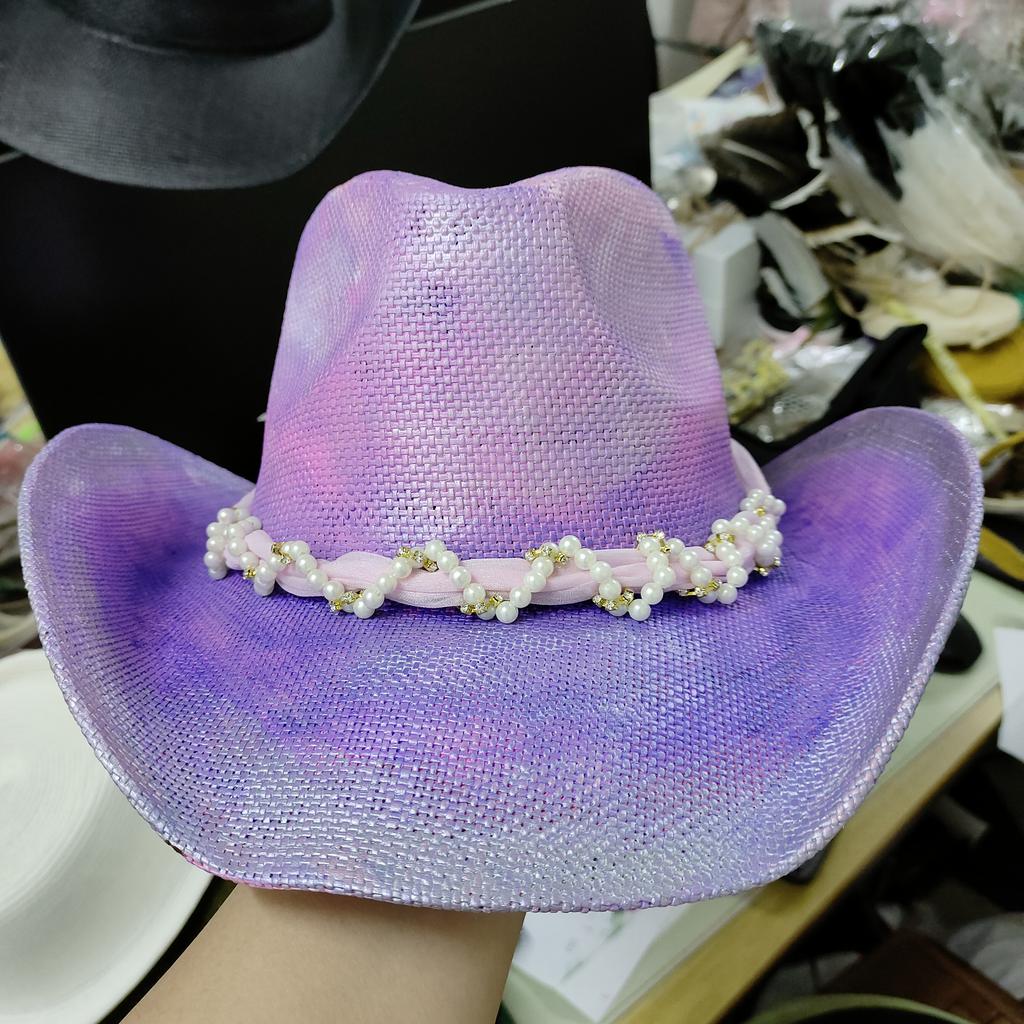 2024 Summer Straw Cowboy Hat Women's Fashion Cowgirl Straw Hat Pink Hat Men's Western Cowboy Hat Summer Travel Visor Hat