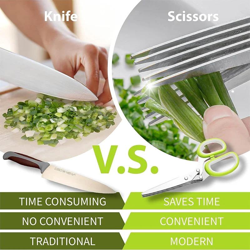 Multi-functional Stainless Steel 3/5 Layer Kitchen Scissors, Pepper Shredded Chopped Scallion Cutter Cut Cooking Tool
