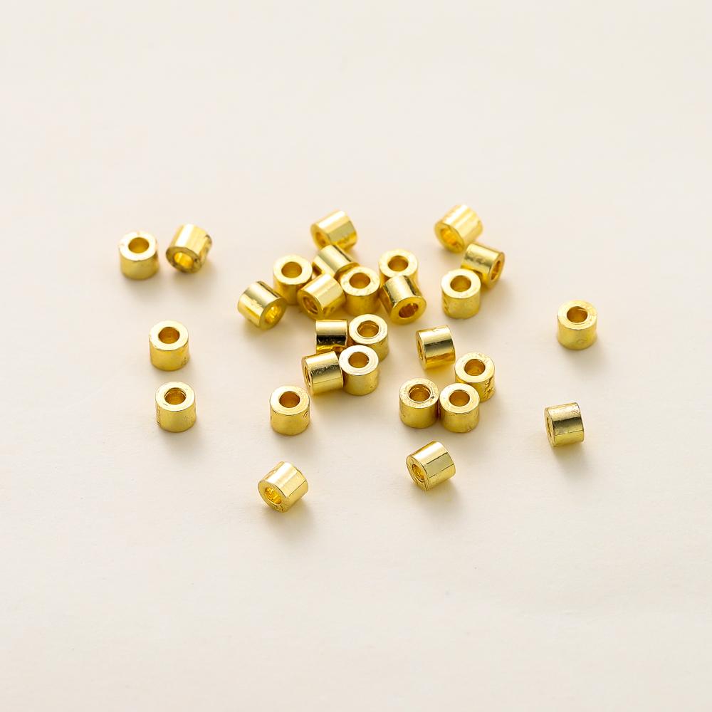 

100pcs/lot 14K 18K gold Plated Leather Round Tube Loose Spacer Beads Necklace Bracelet End Beads For DIY Jewelry Making Findings 2x2.5mm hole1.3mm