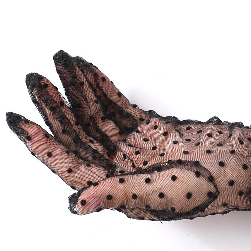Women's Retro Black Polka Dot Lace Gloves - Thin Mesh for Sun Protection & Photography