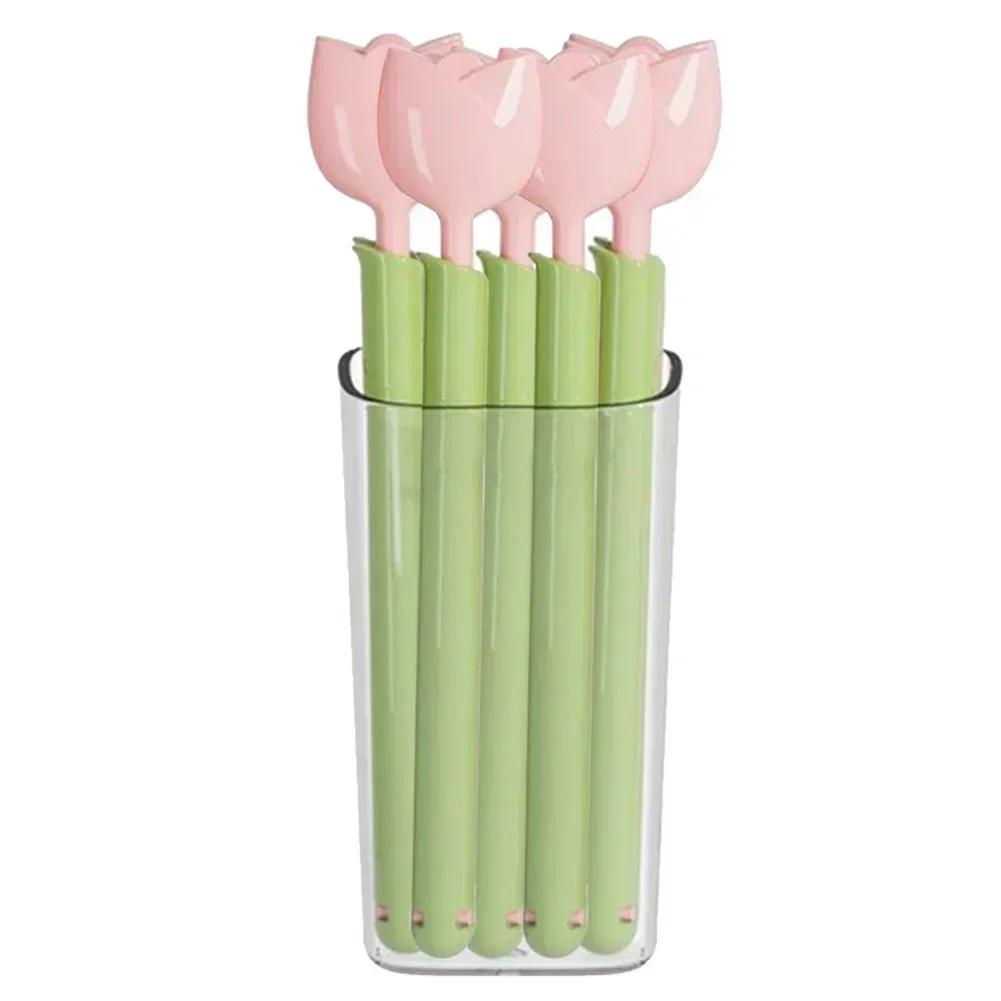 

5 шт. Зажимы для пакетов в форме тюльпана, Портативный зажим для запечатывания продуктов, закусок, хлеба, С магнитной коробкой для хранения, Герметичный зажим, Кухонные аксессуары розовый