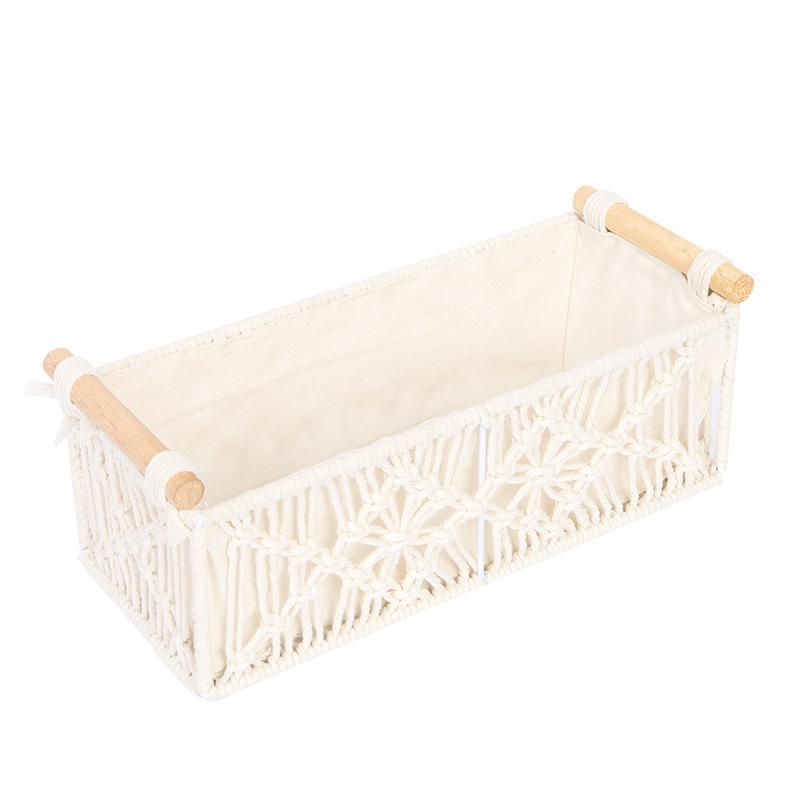 

Bohemian Style Storage Containers Cotton Rope Hand Woven Rectangle Desktop Sundries Storage Basket Make Up Organizer 30x14x9cm белый