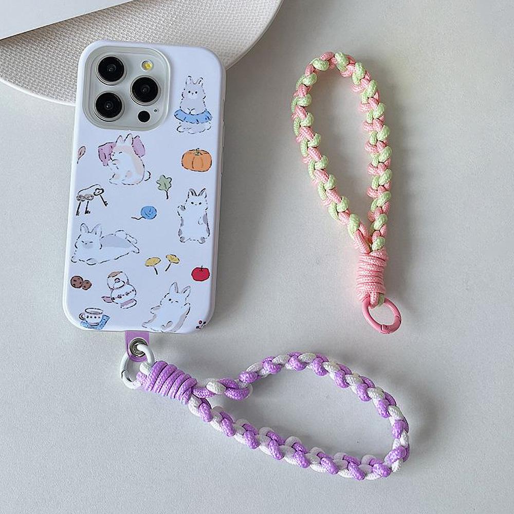 Macaron Dopamine Colored Short Strap Mobile Phone Chain with Clip Wrist Strap Keychain Wallet Lanyard