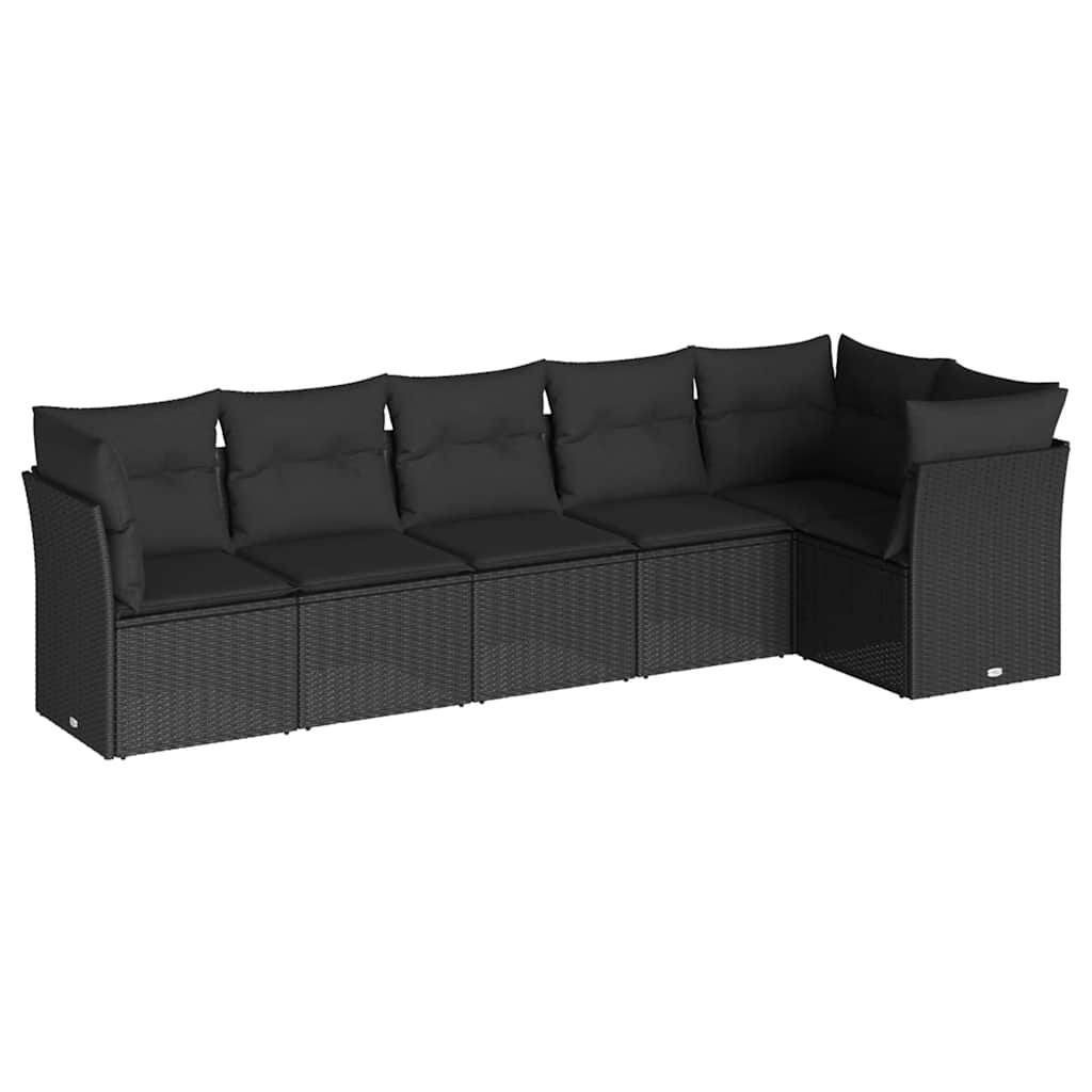 Vidaxl 6-Cz. Garden Furniture Set With Cushions, Black Poly Rattan