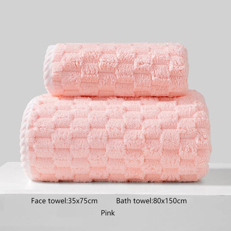 2pcs/set Cloud grid coral velvet towel set solid 1pc face towel and 1pc Largesize bath towel Quick Dry Towels bathroom for Adult