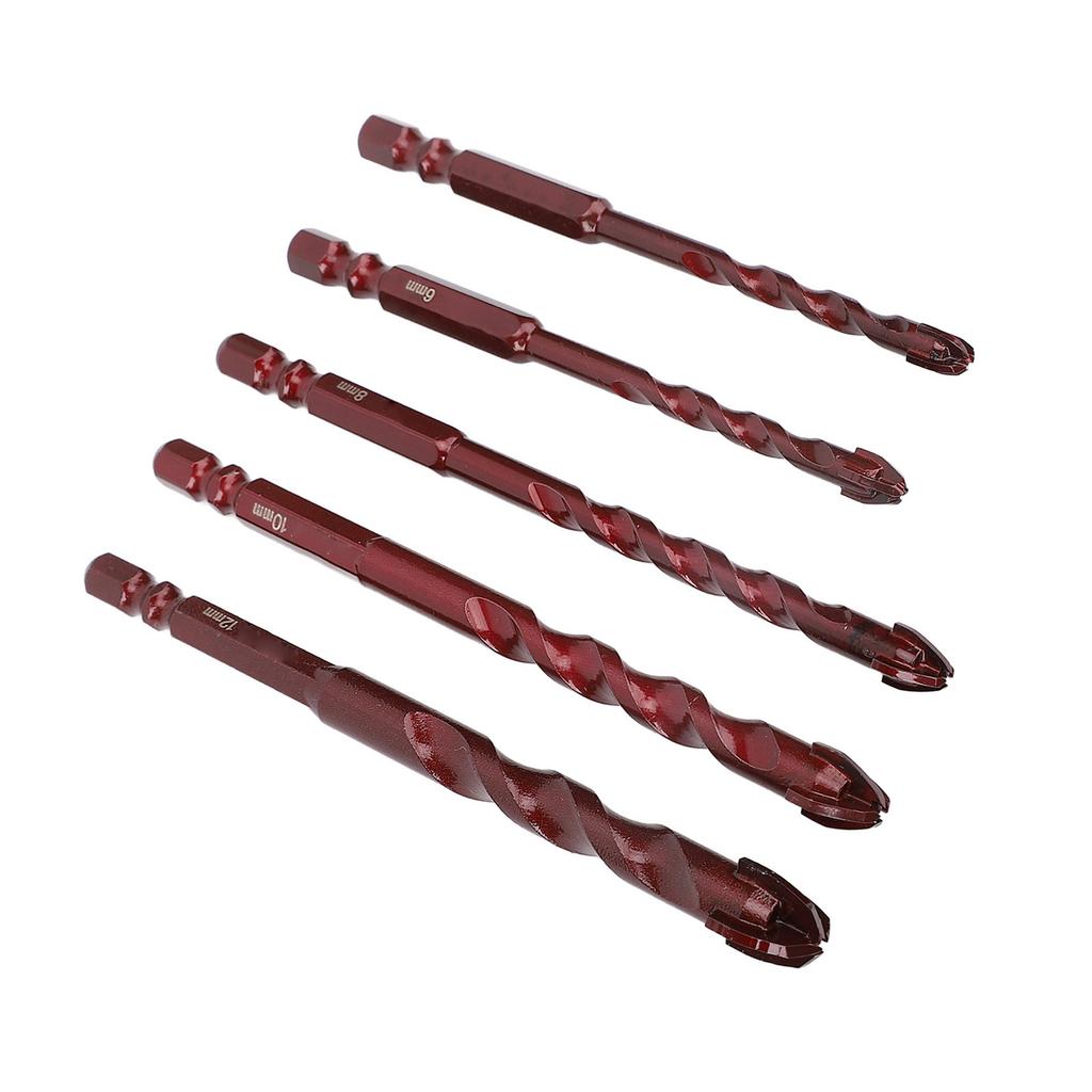 5 Pcs Masonry Drill Bit Set 14 Inch Hex Shank 5 6 8 10 12mm Tungsten Steel Alloy Drill Bits for