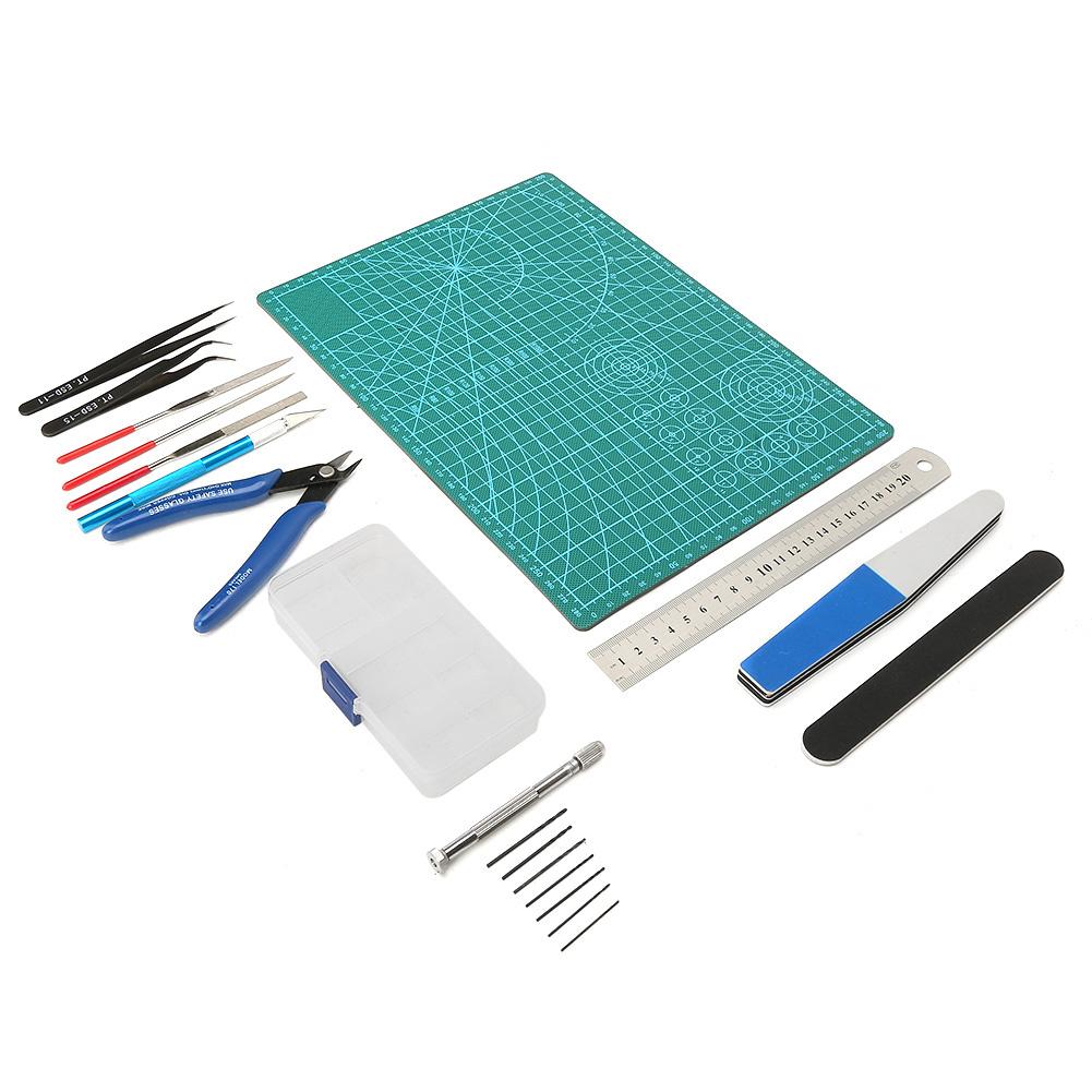 DIY Modeler Craft Tool Set Model Building Tweezers Ruler File Mat Kit for Model Fan