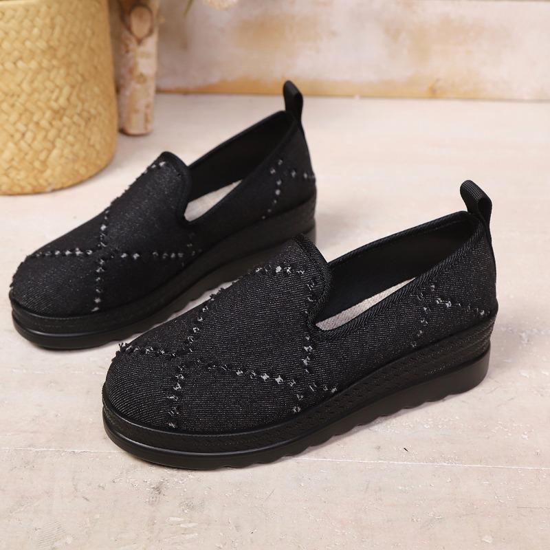 

Fashion Wedge Single Fall New Round Toe Denim Deep Mouth Platform Anti-Slip Wear-Resistant Low-Top Shoes 36