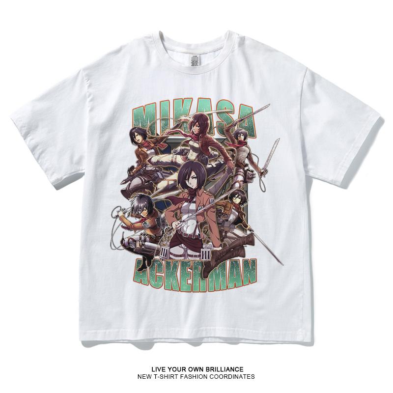 Attack on Titan Anime Alan Mikasa Leavell Printed 100% Cotton T-Shirt Japanese Anime Summer Trend Casual Streetwear