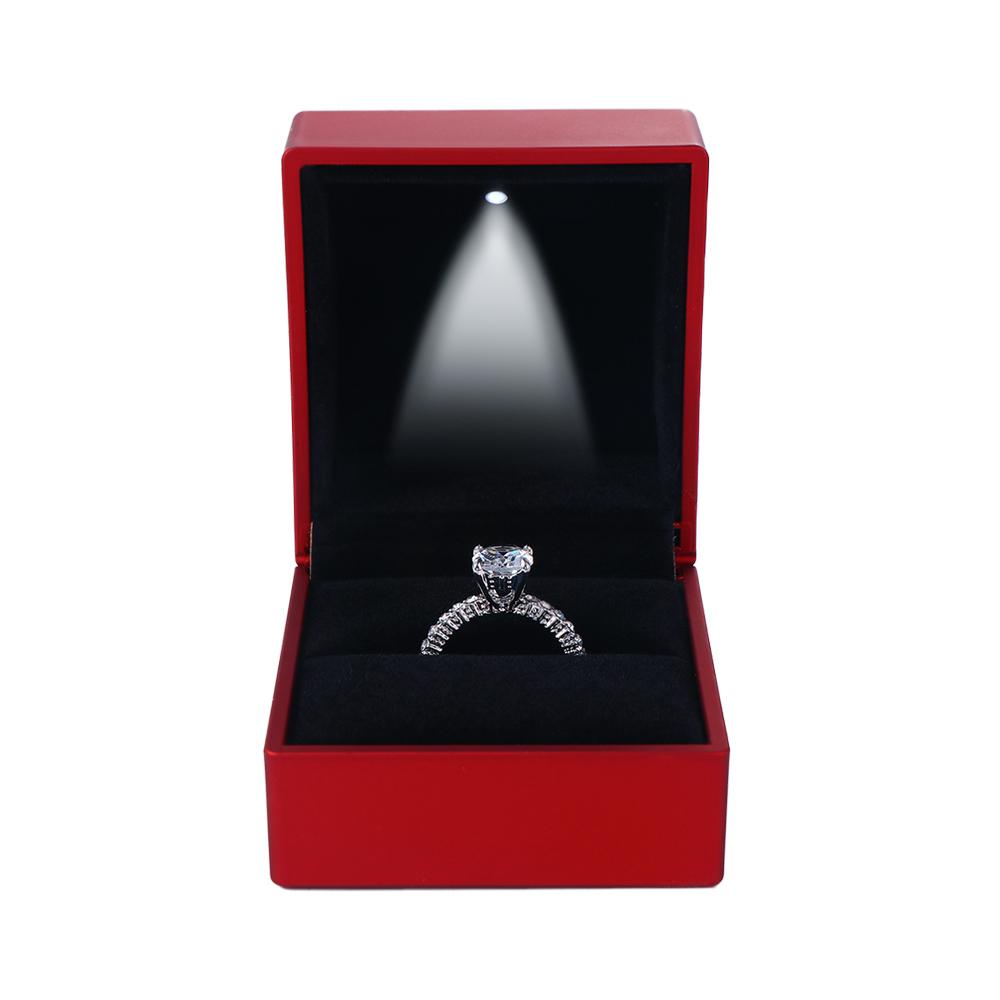 Red Square Ring Storage Ring Displays Case Jewelry Display LED Lighted Jewelry Box Gift Packaging