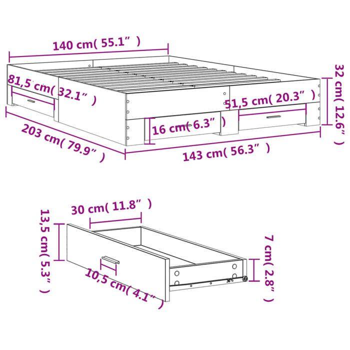 VidaXL Bed Frames and Drawers Concrete Grey 140x200 Cm Engineered Wood, Bed, Storage Bed, Double Bed Frame, Bed 3280387