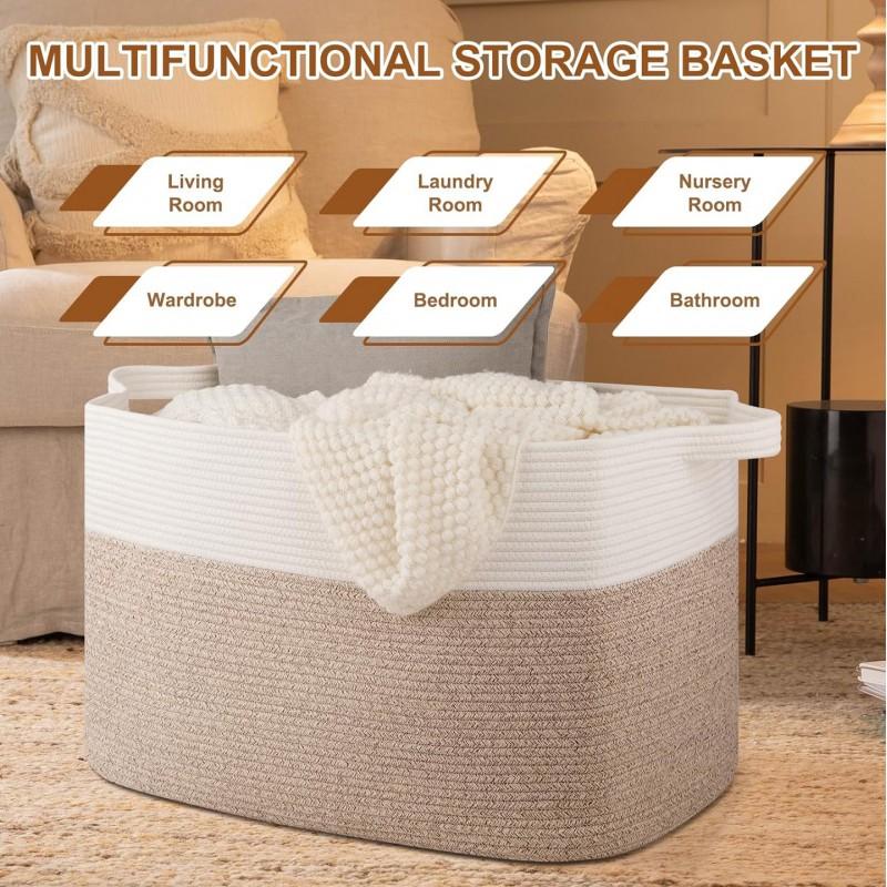 Large Capacity Cotton Rope Storage Basket Laundry Toys Blankets Modern Minimalist Bedroom Organizer