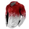 Long Sleeve Polo Shirt with Ornate Snowflake Pattern, Fashionable Casual Top