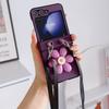 For Samsung Galaxy Z Flip7 FE 5G/Z Flip6 5G Case 3D Flower Leather+PC Phone Cover with Crossbody Strap