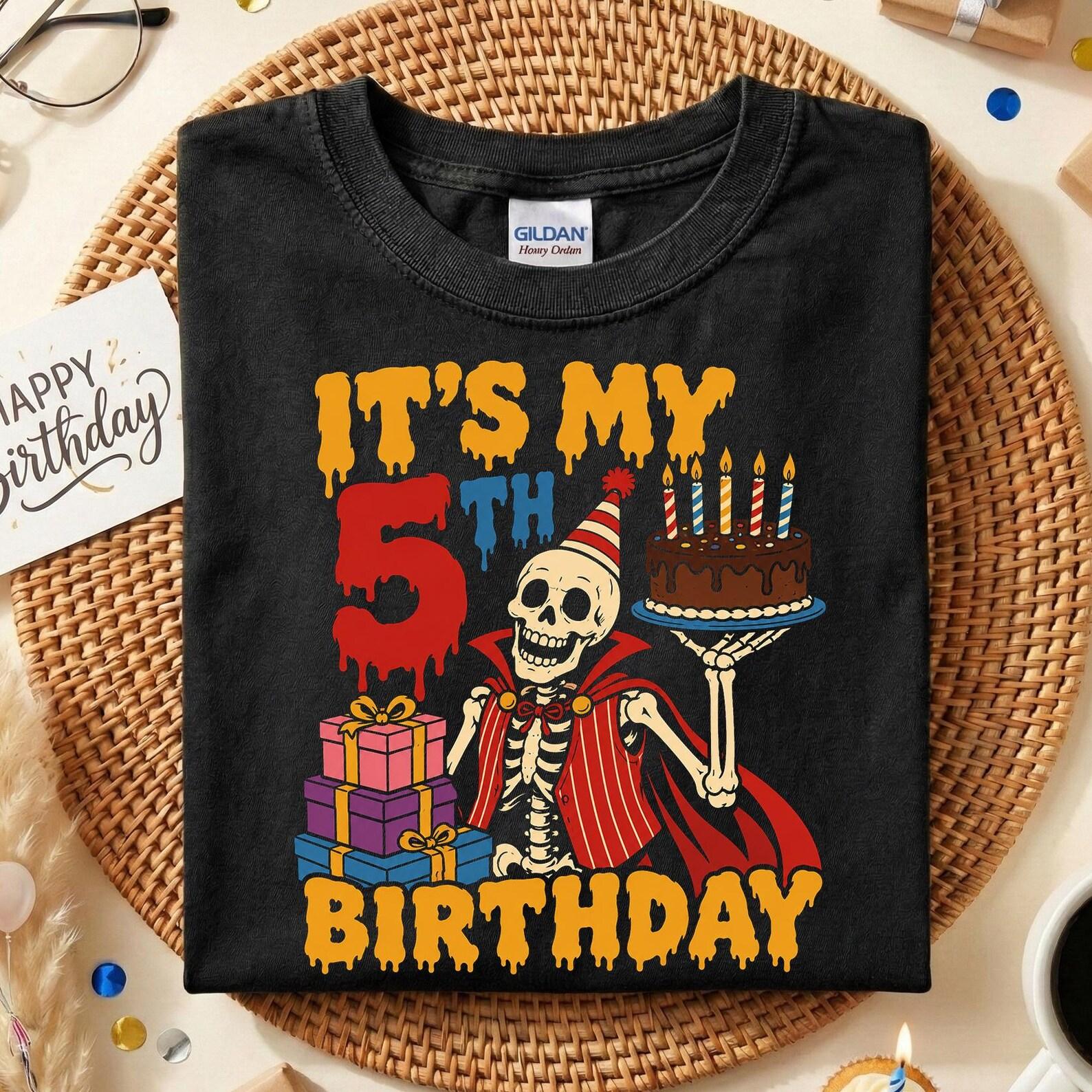 It s My 5th Birthday Shirt, Halloween 5th Birthday Boy Shirt, Skeleton Birthday Party Tee, Kids Halloween Birthday Shirt 150