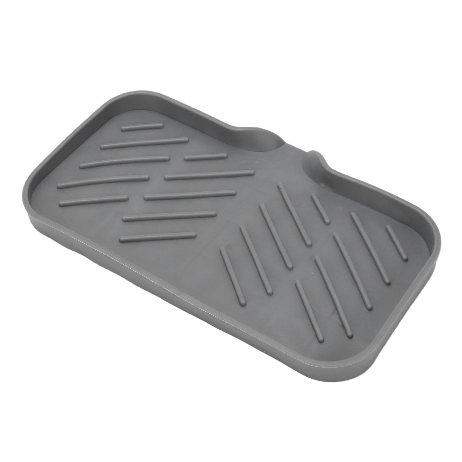 Silicone Bathroom Soap Dish with Drain Spout Raised Lines Soap Sponge Holder Tray Black