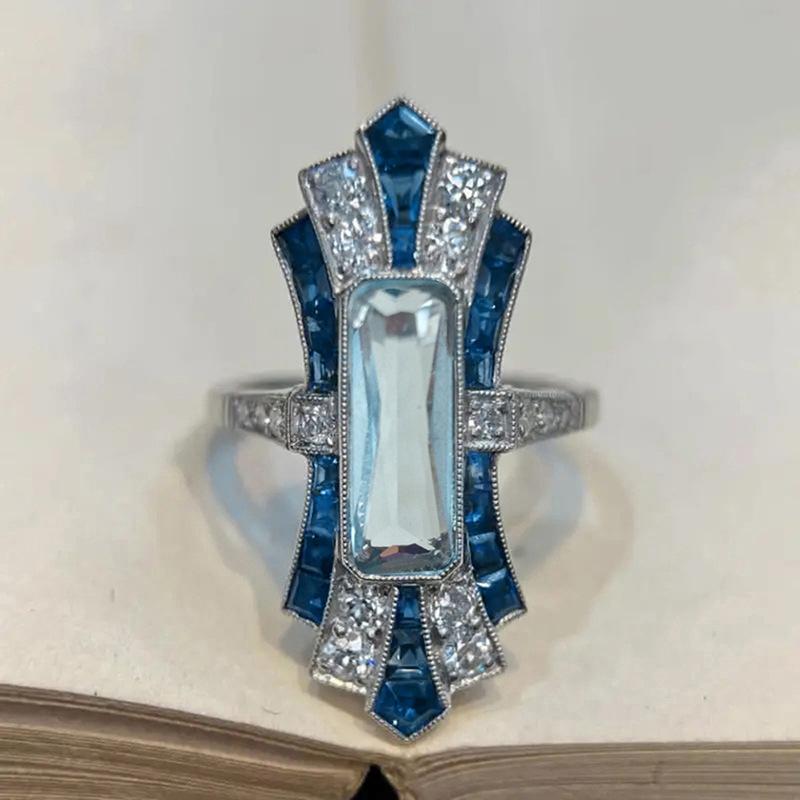 CopperColor Fashion Women Rings Party Daily Unique Design Finger Accessories Inlaid Shiny Blue Jewelry
