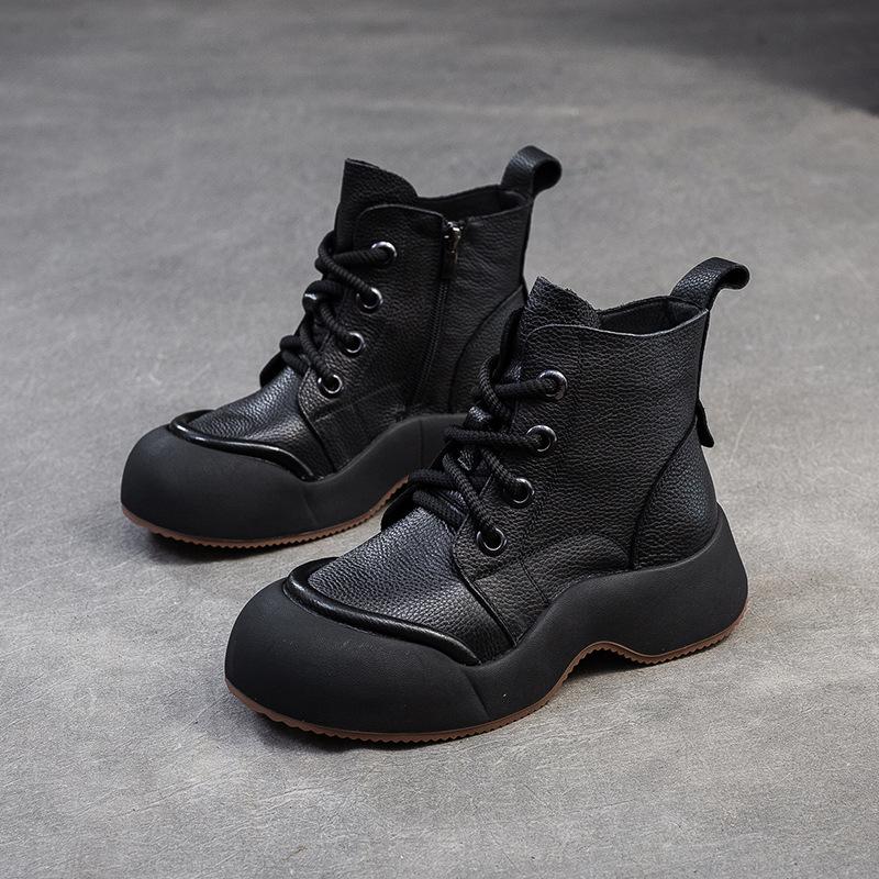 Fashion GKTINOO Genuine Leather Short Boots Casual  Women Flat Platform Shoes 2025 Autumn Winter New Thick Soled Comfortable Sneakers