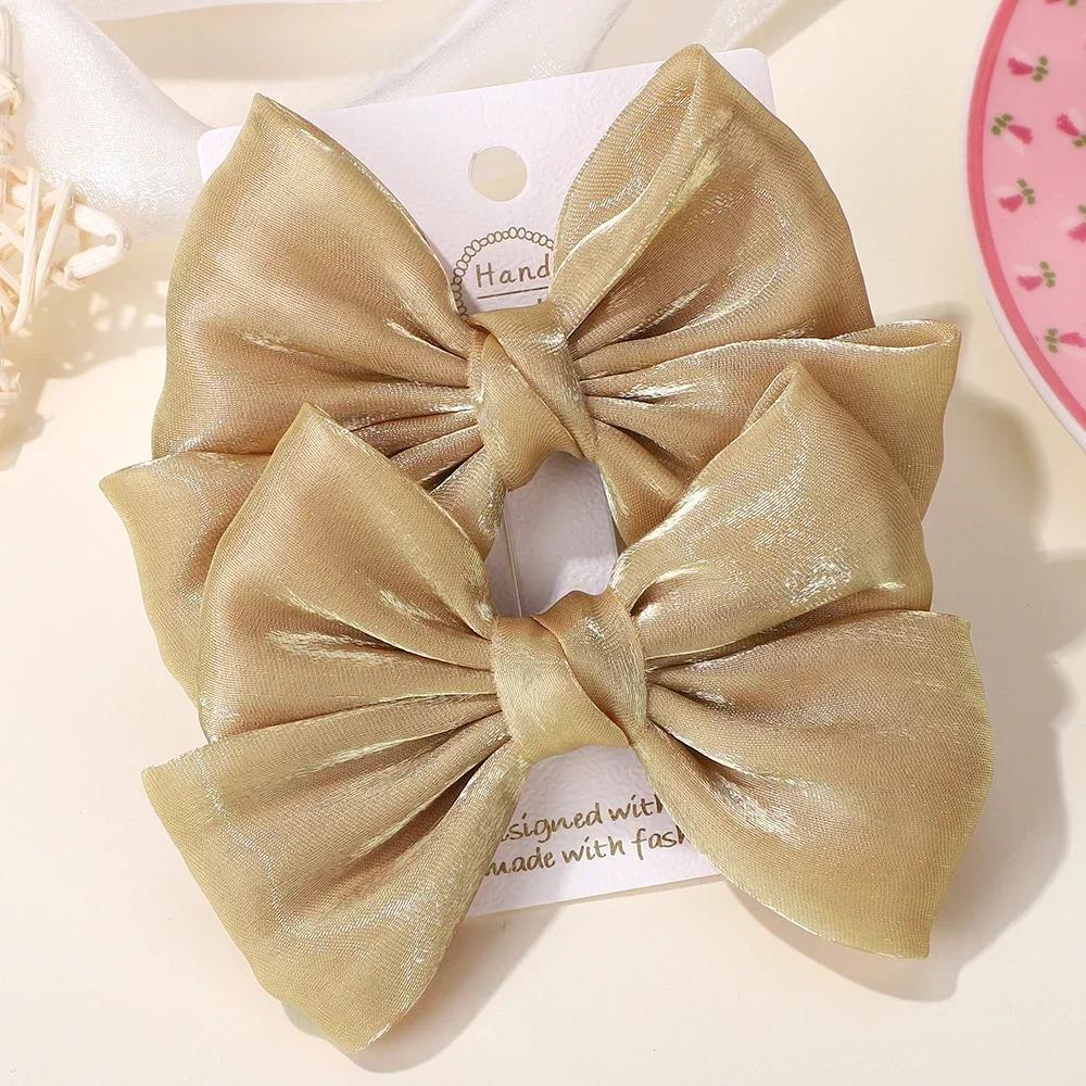 2pcs 4.3inch Girls Organza Bow Hair Clips Cute Baby Bowknot Hairpins Sweet Kids Barrettes Girls Princess Hair Accessories Gift