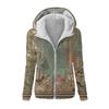 Women's Fashion Retro Floral Print Hooded Plush Casual Top Zipper Jacket