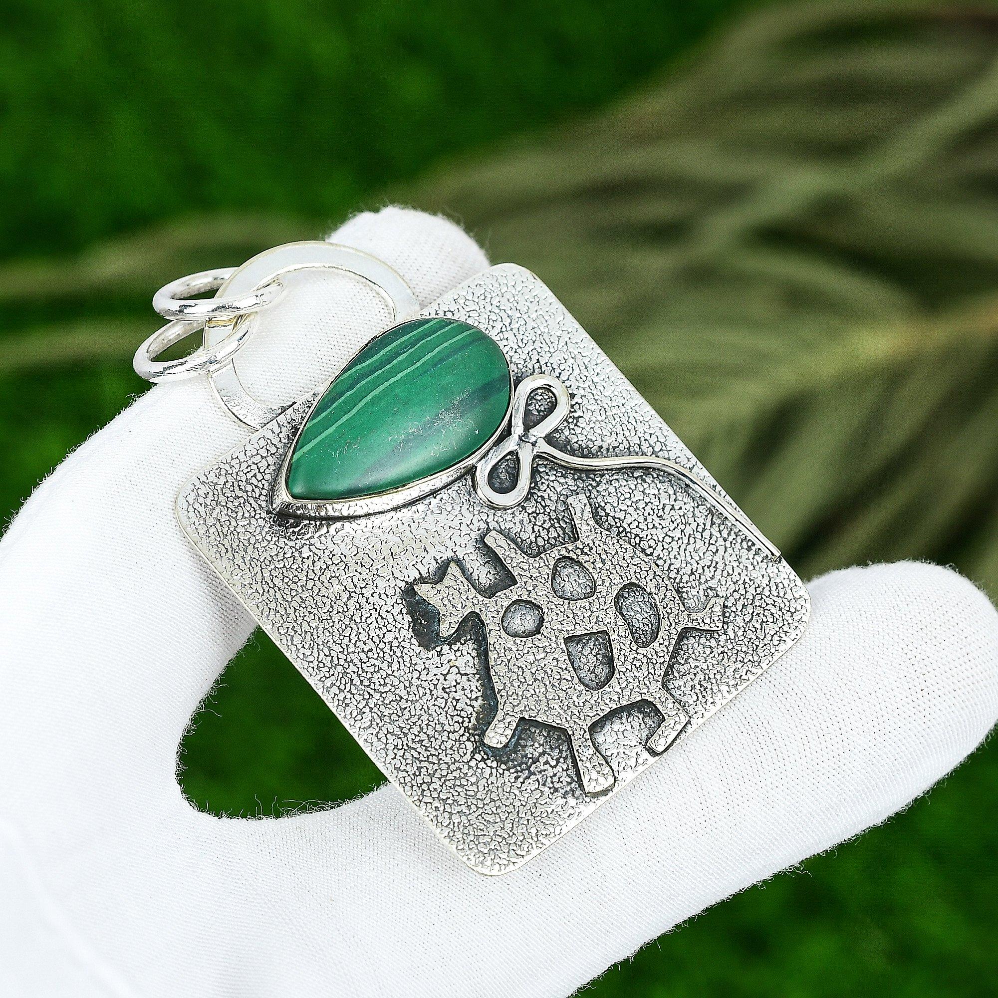 

Sisters Day Deal Russian Malachite Stone Artisan New Pendant 925 Sterling Silver