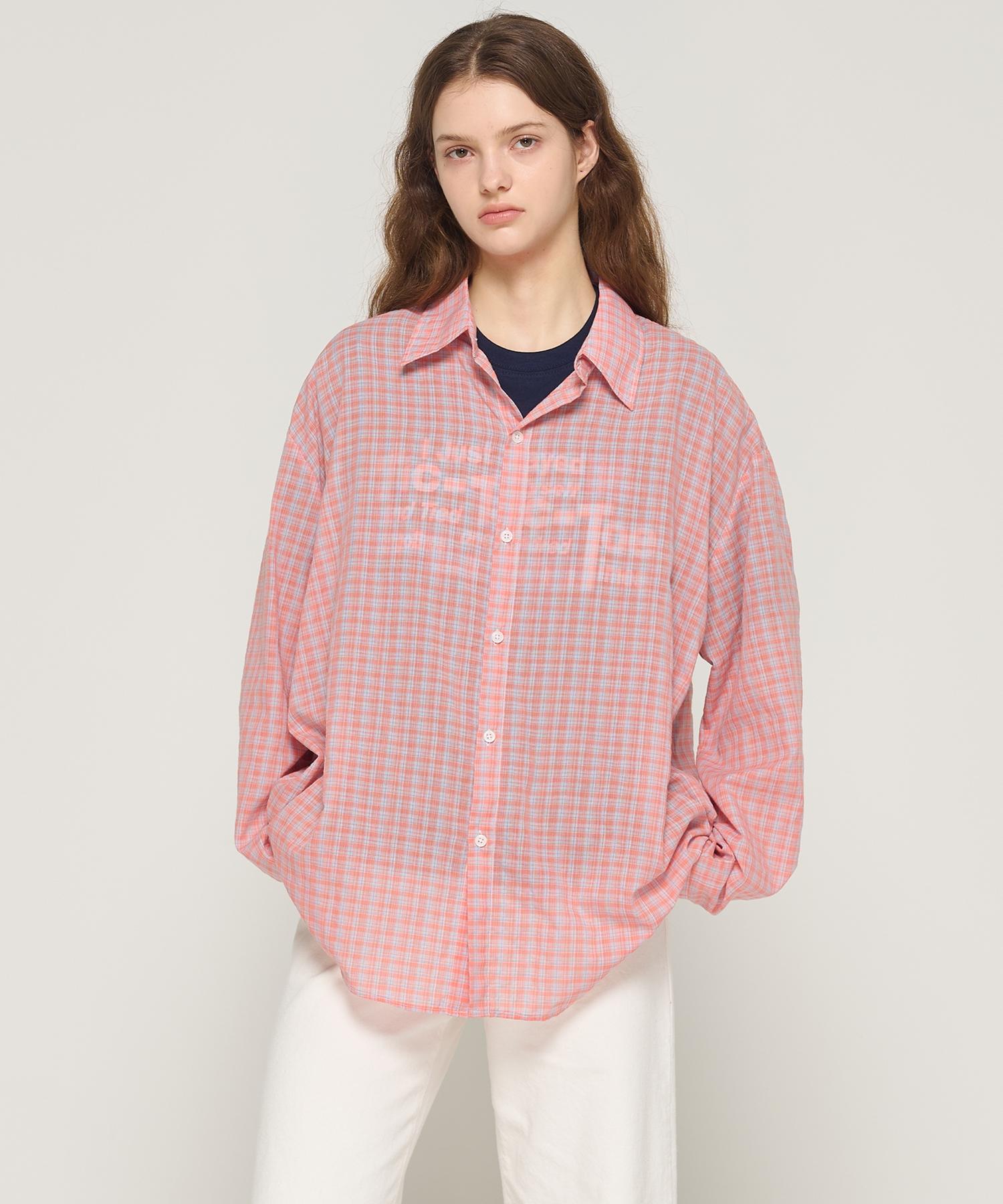 Cargo Bros For Woman Seersucker Oversized Check Shirt (Orange) Free