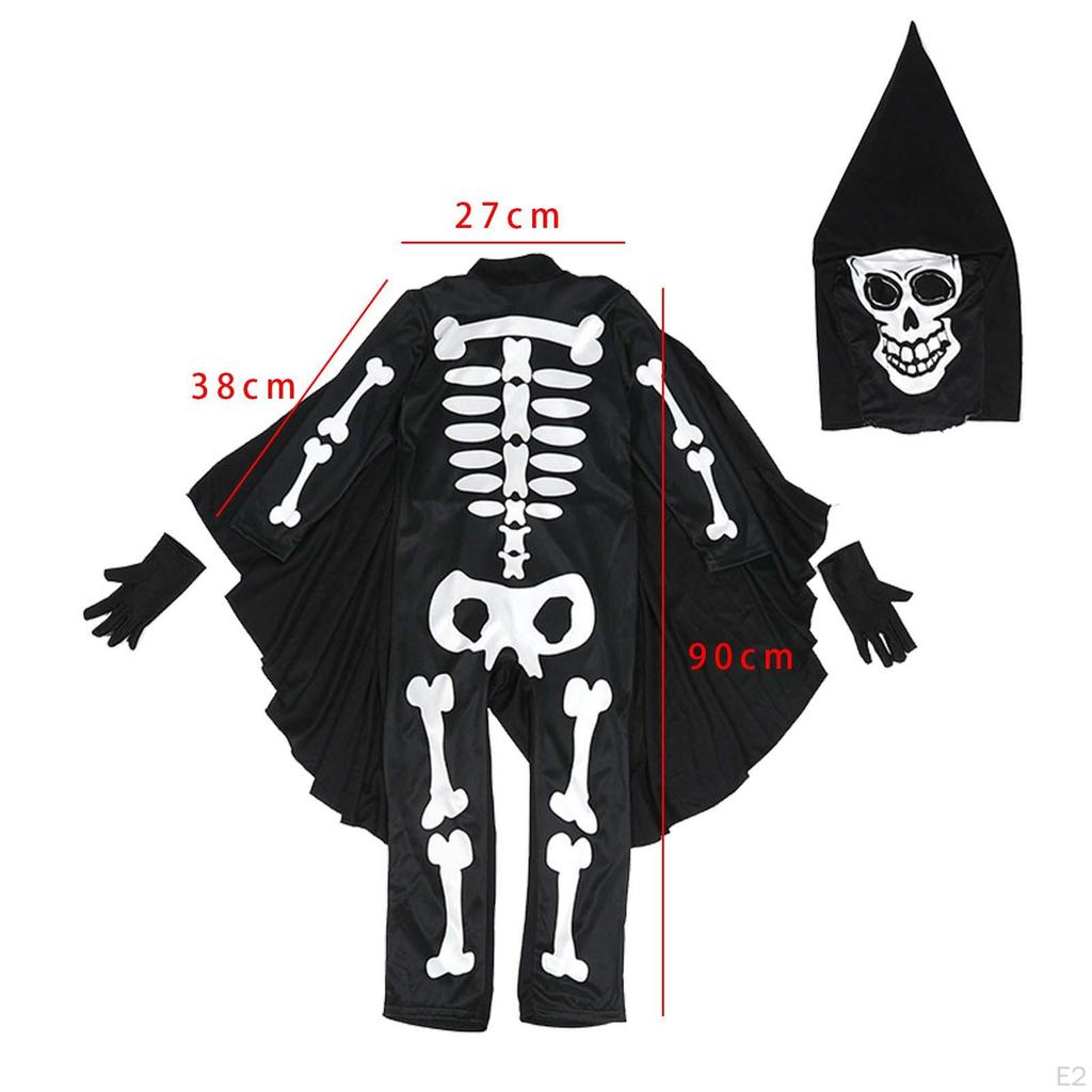 Halloween Skeleton Jumpsuit Kids Costume Cosplay Pajama with Gloves Scary Skull Outfit for