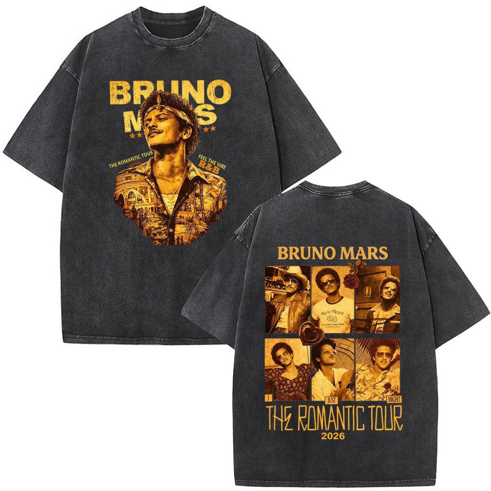 Bruno Mars The RoUnisextic Tour Print Vintage Washed Tshirt Unisex Women Fashion ONeck Cotton Loose Casual Gothic Punk Tshirts