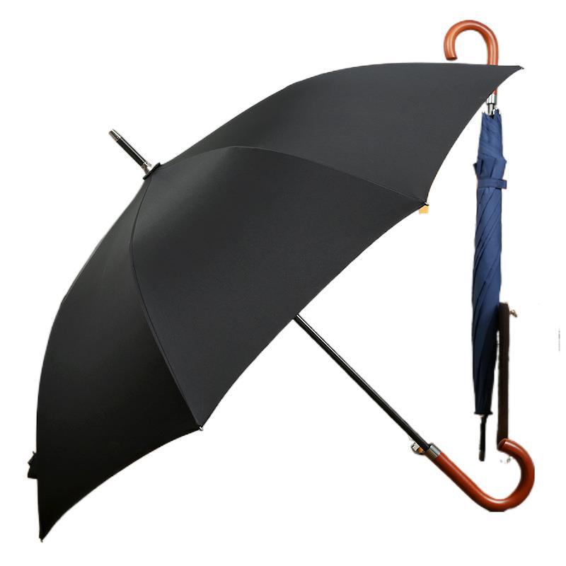High-value automatic golf umbrella wooden hand curved handle men's straight umbrella plus umbrella long handle umbrella