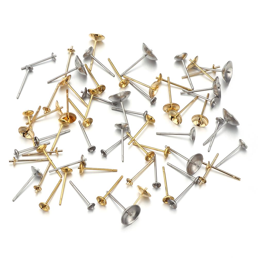 20/100Pcs 3-10mm Gold Color Stainless Steel Ear Studs Earrings Earring Base For Pearl Ear Jewelry Making DIY Earring Accessories