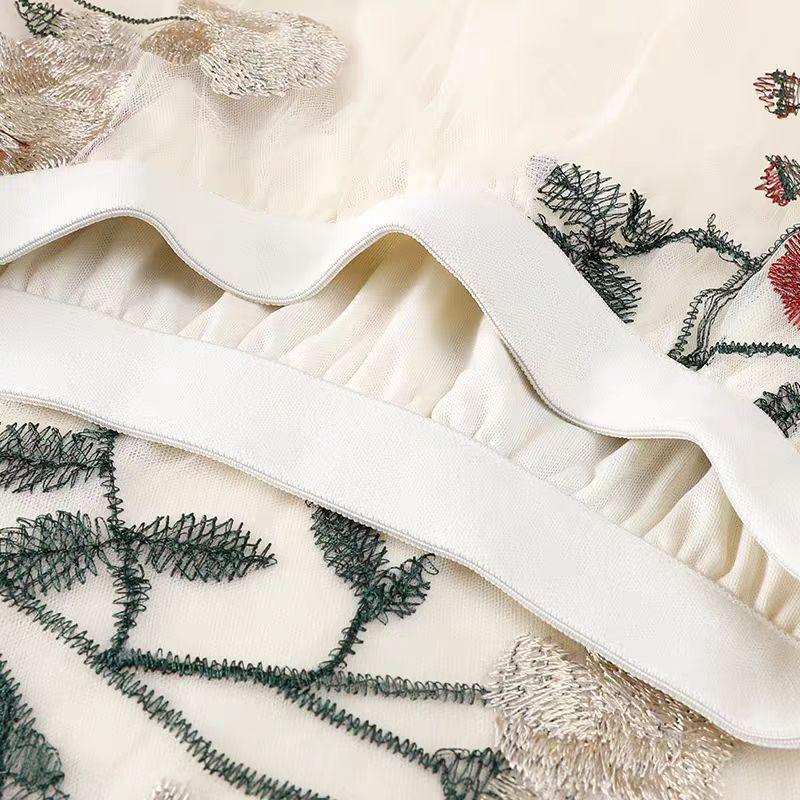 Women's Ethnic Embroidered Floral Mesh A-Line Midi Skirt