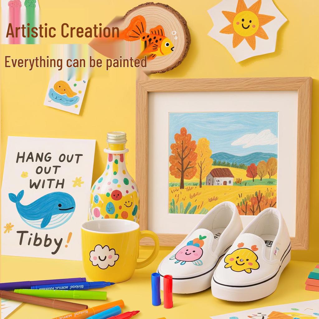 Akrylmarkör med mjuk spets och direktbläck & Staplingsbar låda – Blöder inte igenom, Stark täckning för grundskoleelever