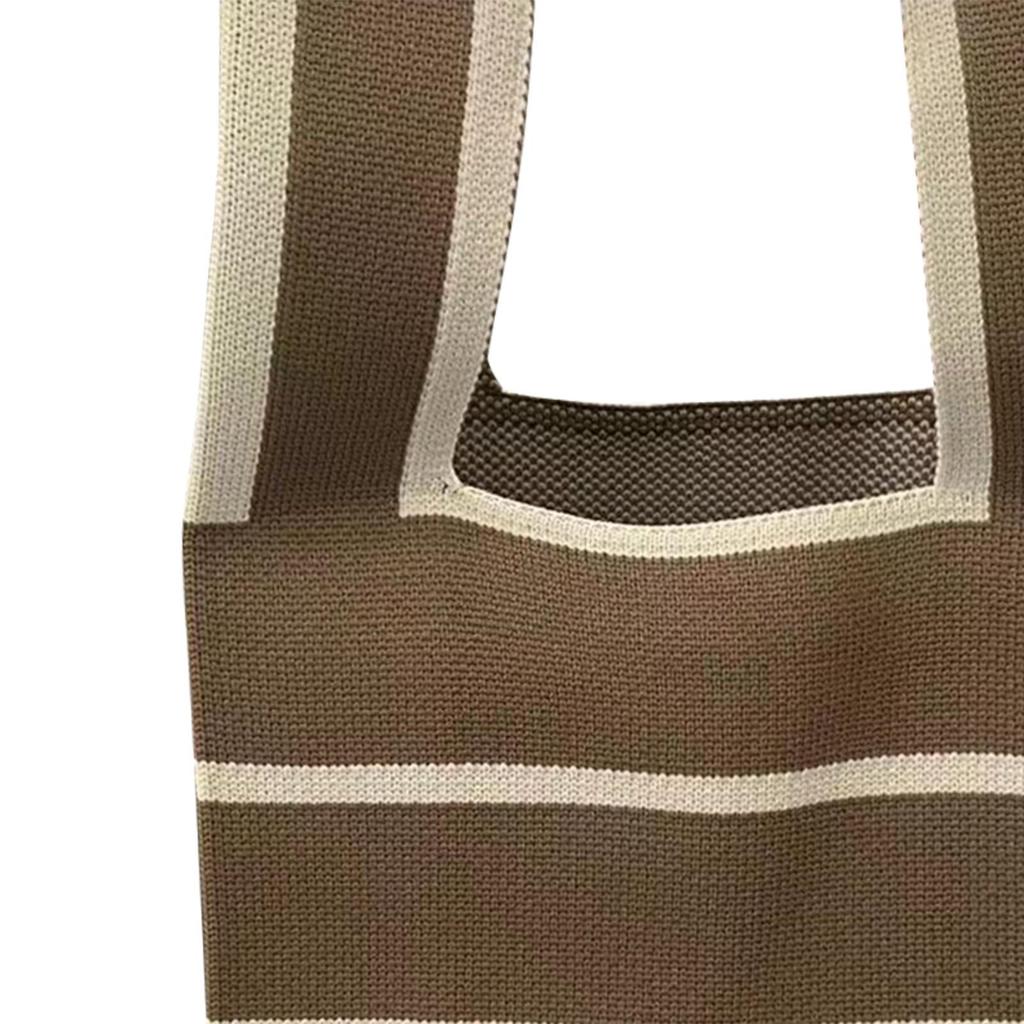 Striped Contrast Bag Knitted 20cm X 35cm Versatile Portable Stylish Polyester Travel Party Tote