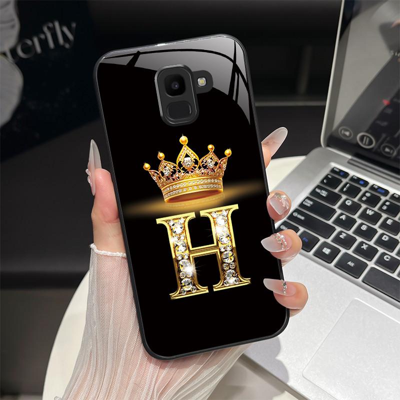 For Samsung Galaxy J6 2018 Case Fashion Letter Hard Tempered Glass Back Cover For Samsung J6 Plus J8 2018 Shockproof Phone Shell