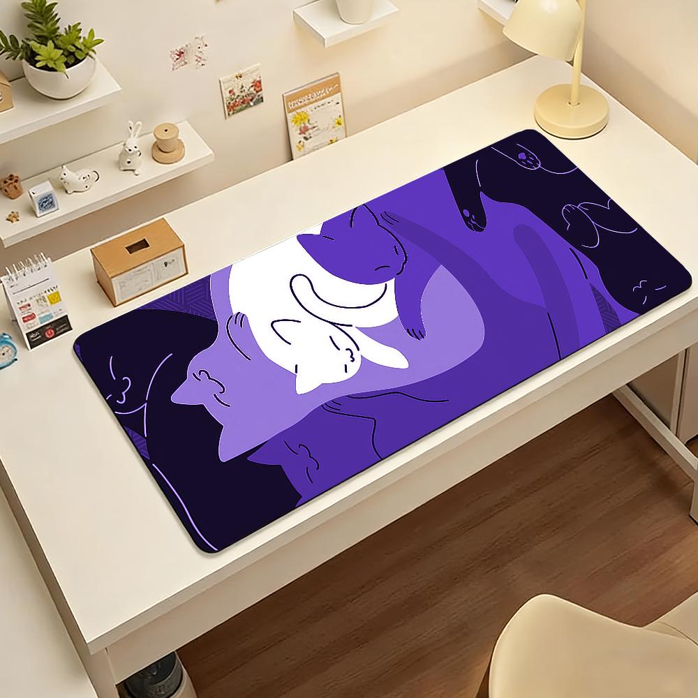 Cute Blue Cat Mouse Pad Nonslip Locking Edge Desk Mat PC Laptop Accessories Rubber Office Keyboard Large Gamers Decoracion
