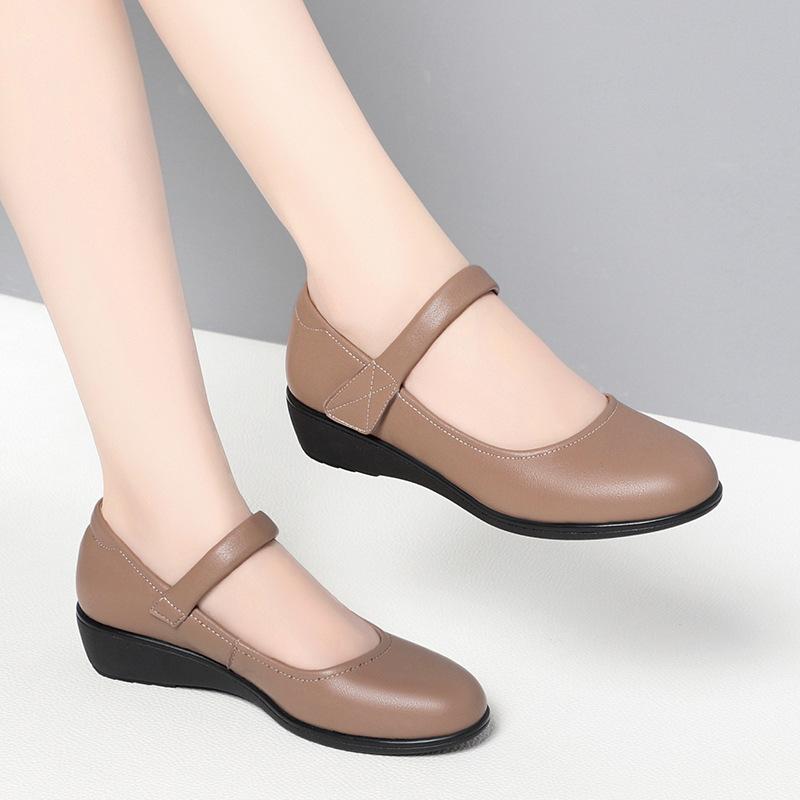 

3,5 см Дышащие Удобные Туфли Мэри Джейн из Черной Мягкой Кожи с Неглубоким Вырезом 2025 Весенние Женские Туфли на Плоской Платформе для Мамы 41