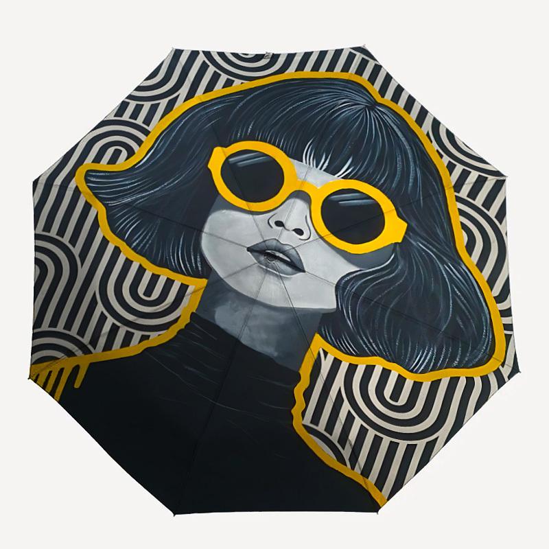 

1pc Fashion Character Art Automatic Folding Umbrella with 8-Rib Windproof Design, Portable Foldable Sunshade Umbrella For Halloween 071