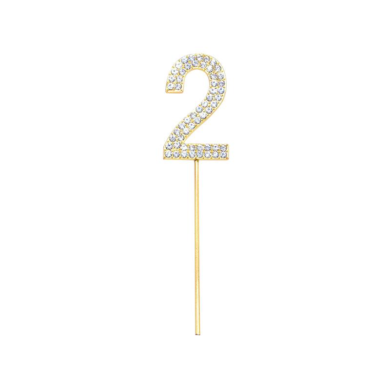 1Pc Glitter Alloy Rhinestone Number Cake Toppers Baby Shower Birthday Decoration Wedding Gold Silver Digital Cakes Dessert Decor
