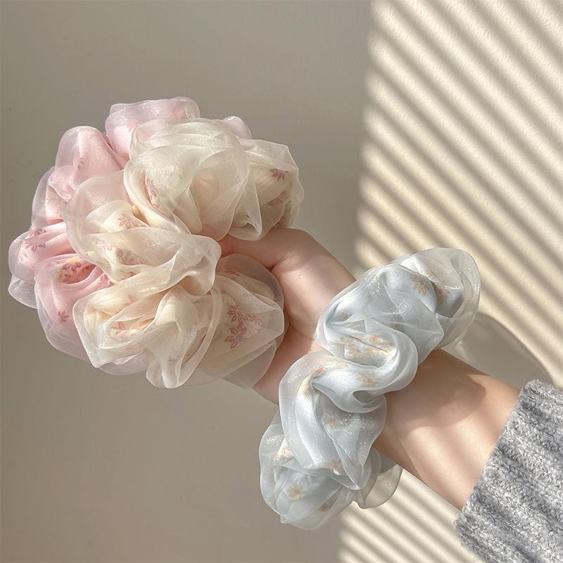 Double Layer Silk Organza Scrunchies Sweet Flower Hair Band For Girls Ponytail