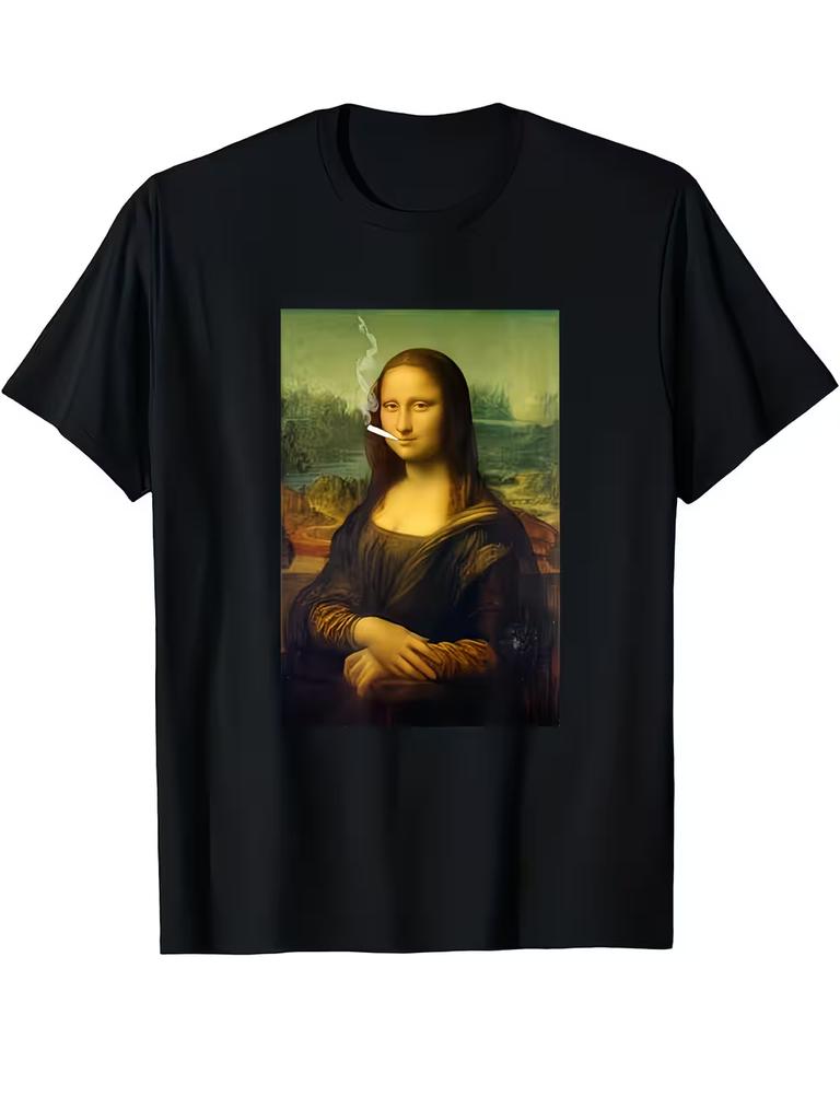 Men's Mona Lisa Print T-Shirt - Short Sleeve Round Neck Casual Tee with Iconic