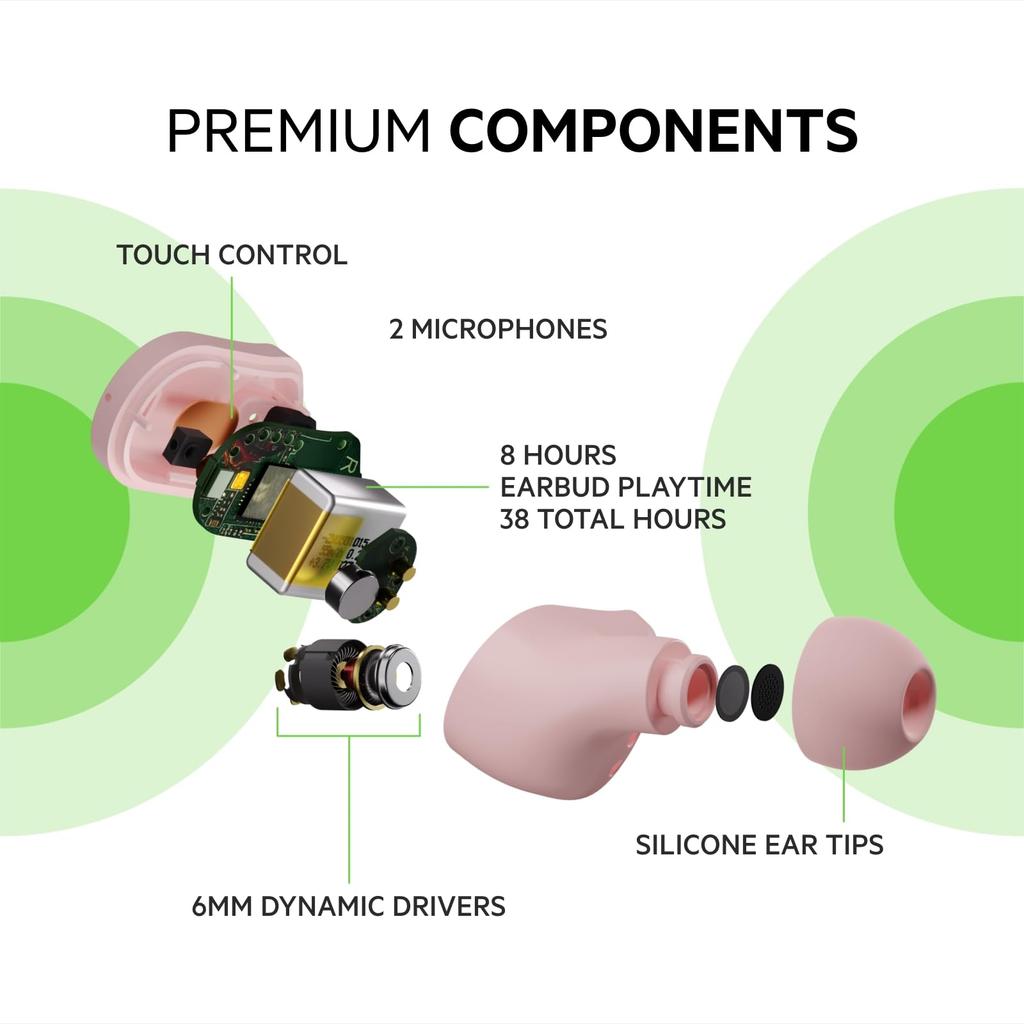 Belkin SOUNDFORM Play True Wireless Earphones Bluetooth 5.2 6mm Driver 4-Microphone Call Noise Reduction Water-Resistant IPX5 Morandi Pink AUC005btPK