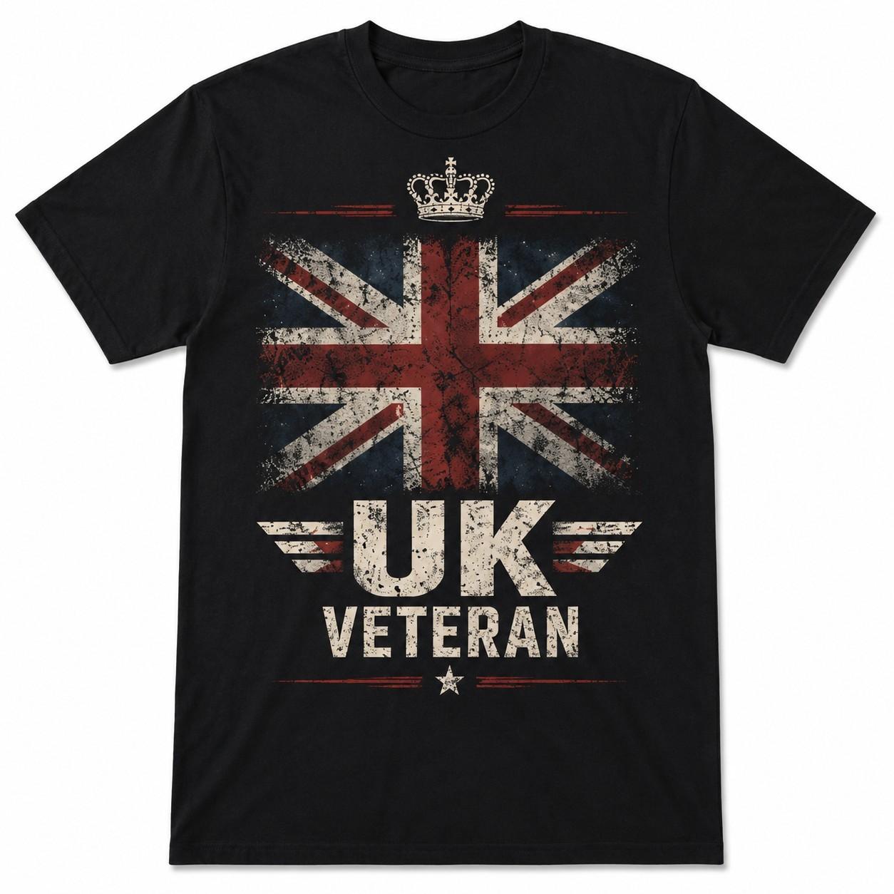 UK Veteran T-Shirt Proud To Serve British Military Union Jack Graphic Tee Black S разноцветный