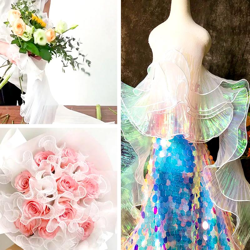 2PC Spitzenbesatz Dekorband Partydekor Transparent Schillerndes Kleiderzubehör Mode Großer gewellter Nähstoff Plissee Rüschen