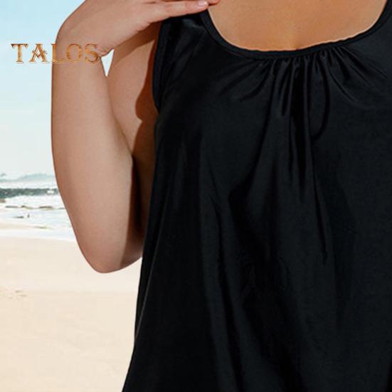 2Pcs/Set Women Tankini Set U-neck Sleeveless Tops High Waist Swimming Trunks Set Split Design Beach Vacation Wear