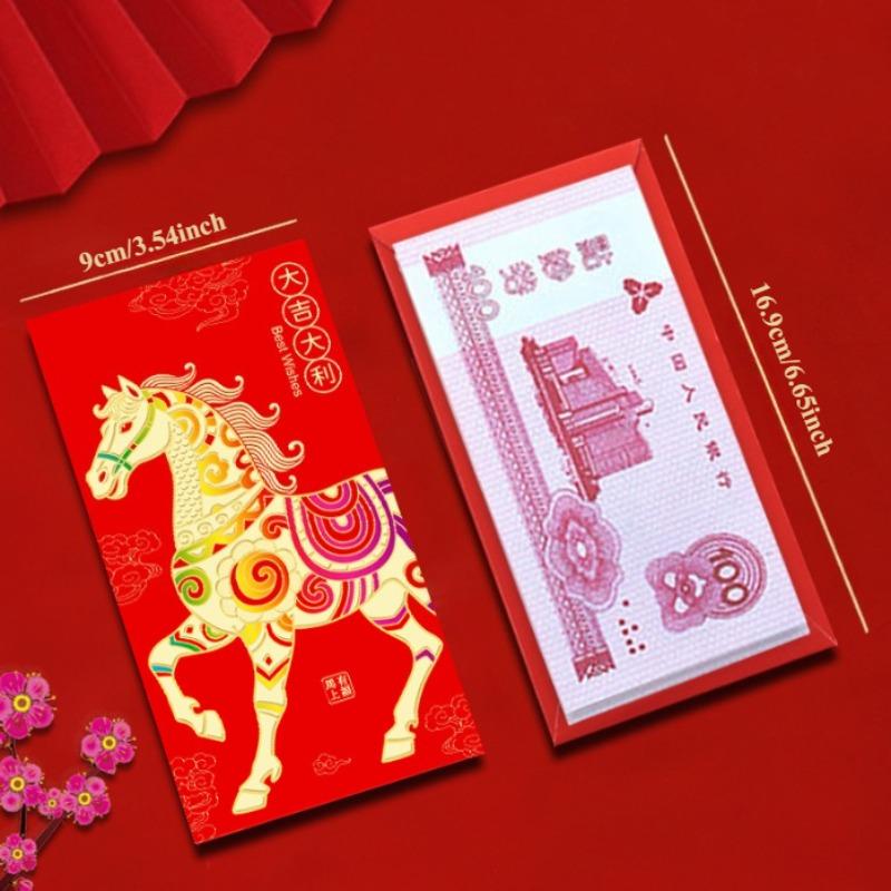 12er-Pack 2026 Jahr des Pferdes Rote Umschläge, Chinesisches Neujahrs Glücksgeld-Päckchen, Cartoon-Design Geschenkset