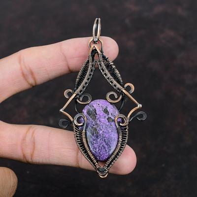 Purpurite Pendant Copper Wire Wrapped Pendant Designer Pendant Wire Wrap Jewelry Handmade Pendant Gemstone Pendant Copper Jewelry For Gift