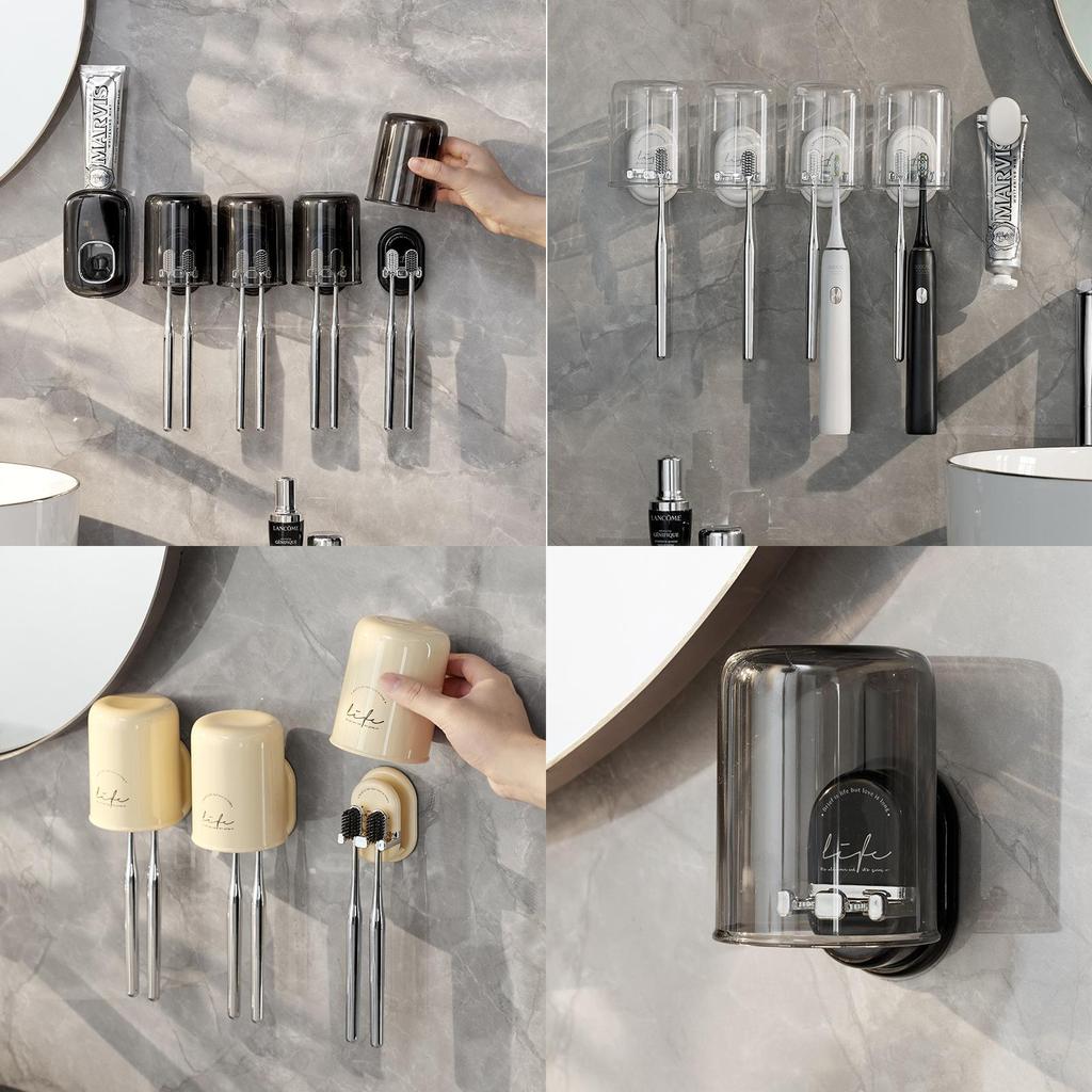 Abs Material Toothbrush Holder Wall Mount With No Drilling For Bathroom Storage
