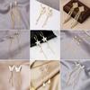 Tassel Earrings Diamond Butterfly Flower Pearl Stud Earrings Temperament Fashion Long Thin Earrings
