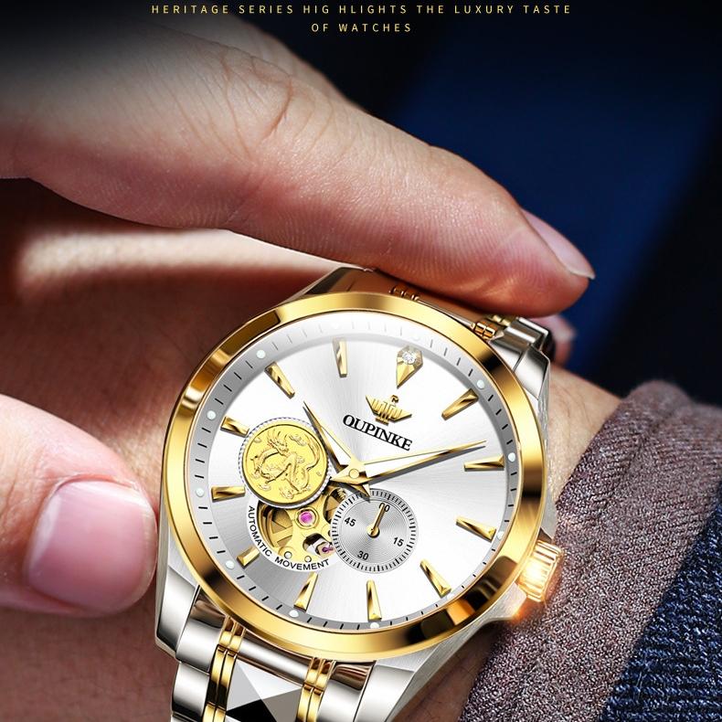 OUPINKE Hodinky Automatické mechanické hodinky Steel Business Vodotěsné pánské hodinky Pánské hodinky